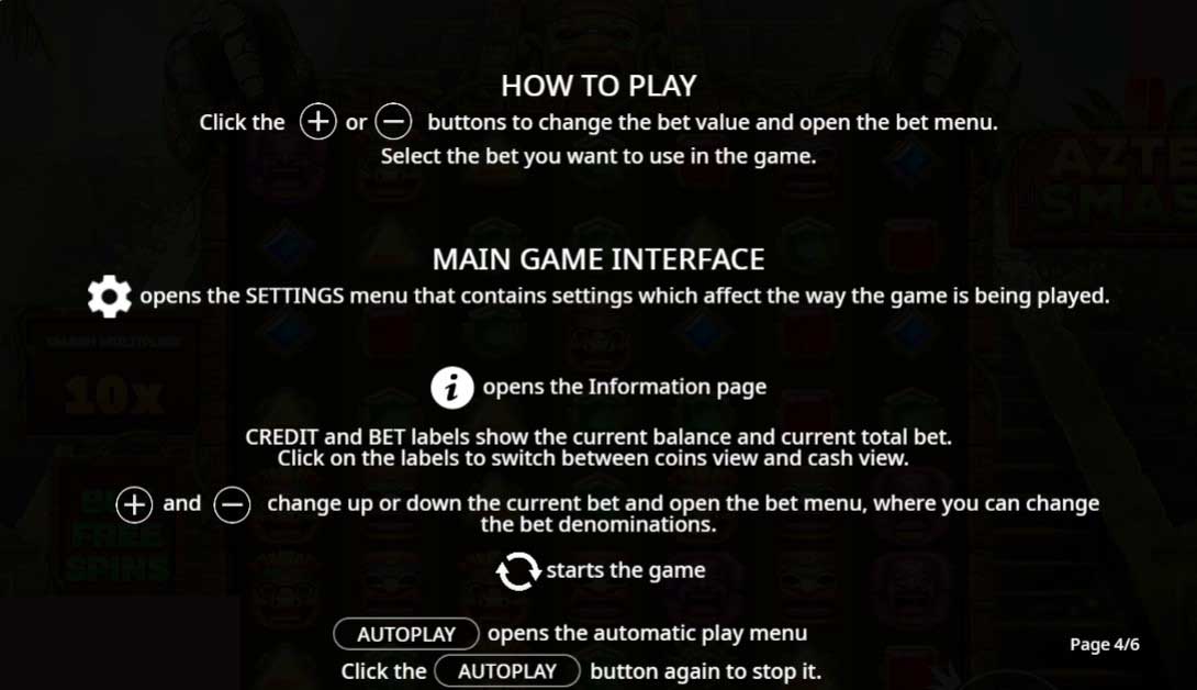 Aztec Smash slot game how to play, main game interface